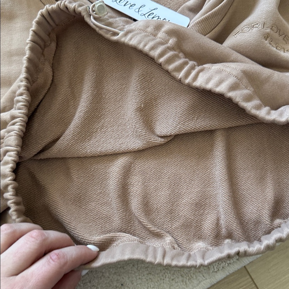 NEW- For Love and Lemons Ellie Cropped Tan Hoodie Sweatshirt - Picture 7 of 11
